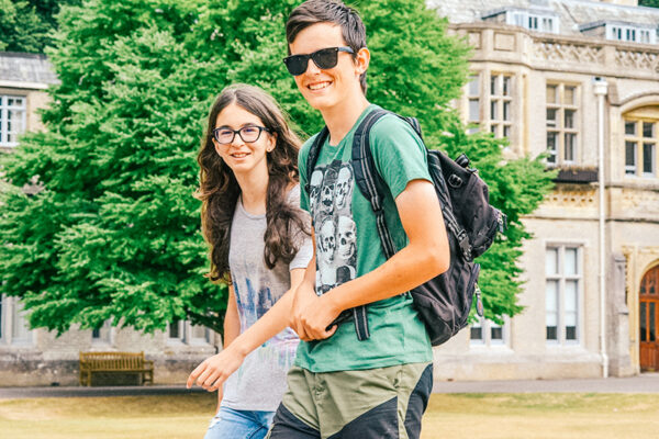 two sbc canford students walking through college grounds